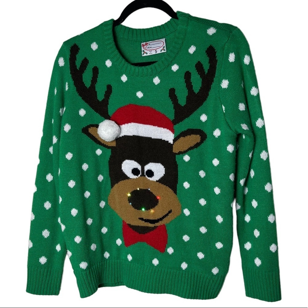 Green Ugly Christmas Reindeer Light Up Sweater Size S